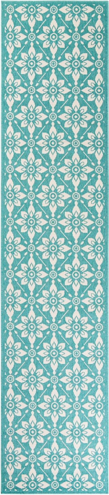 2' 7 x 12' Selwyn · Floral / botanical Outdoor Rug, teal