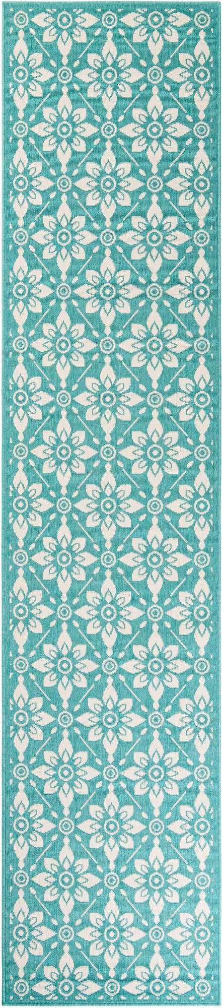 2' 7 x 12' Selwyn · Floral / botanical Outdoor Rug, teal