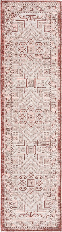 2' x 8' Estuary · Border Outdoor Rug, rust red