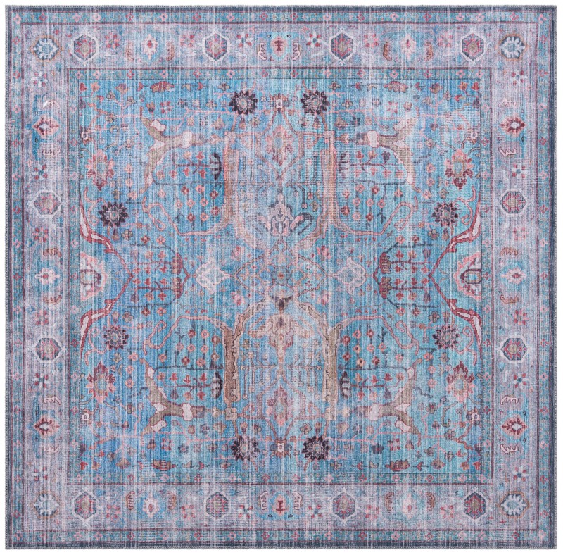 Mayfield · Distressed floral Washable Rug, blue and rust