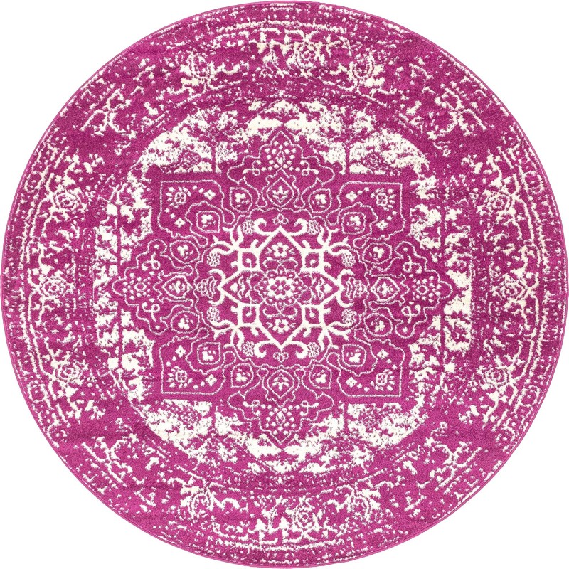 Birch · Distressed medallion rug, magenta and ivory