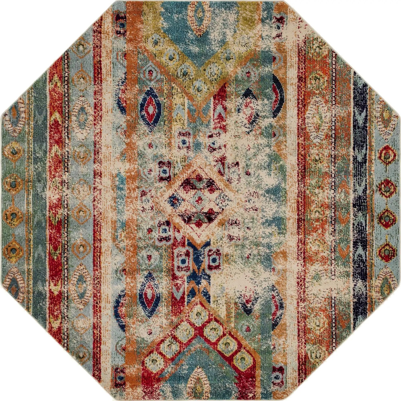 8' x 8' Darrow · Tribal geometric Washable Rug, blue and multicolor
