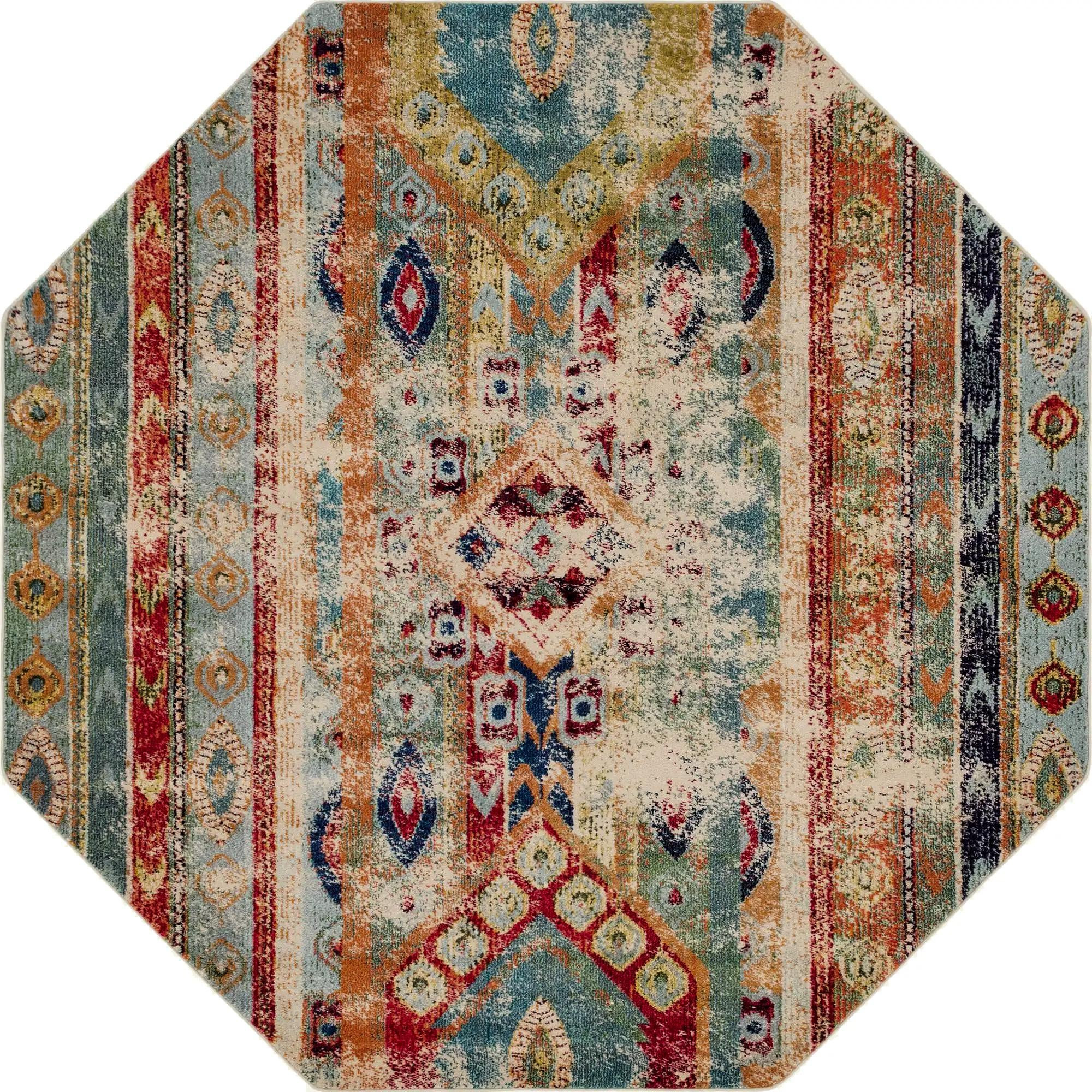 8' x 8' Darrow · Tribal geometric Washable Rug, blue and multicolor