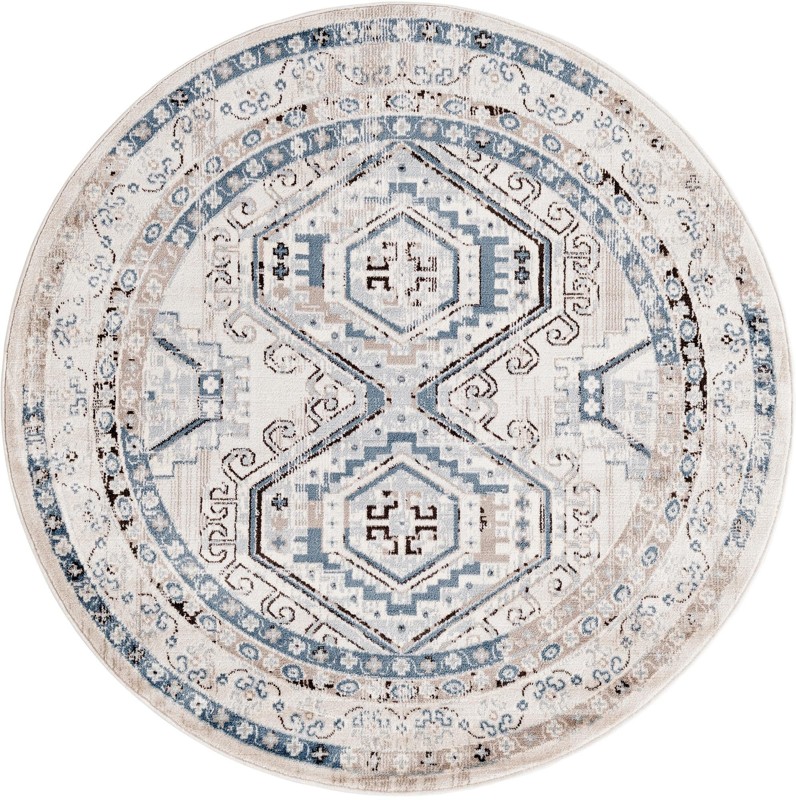 5' 3 x 5' 3 Harmon · Border rug, gray blue