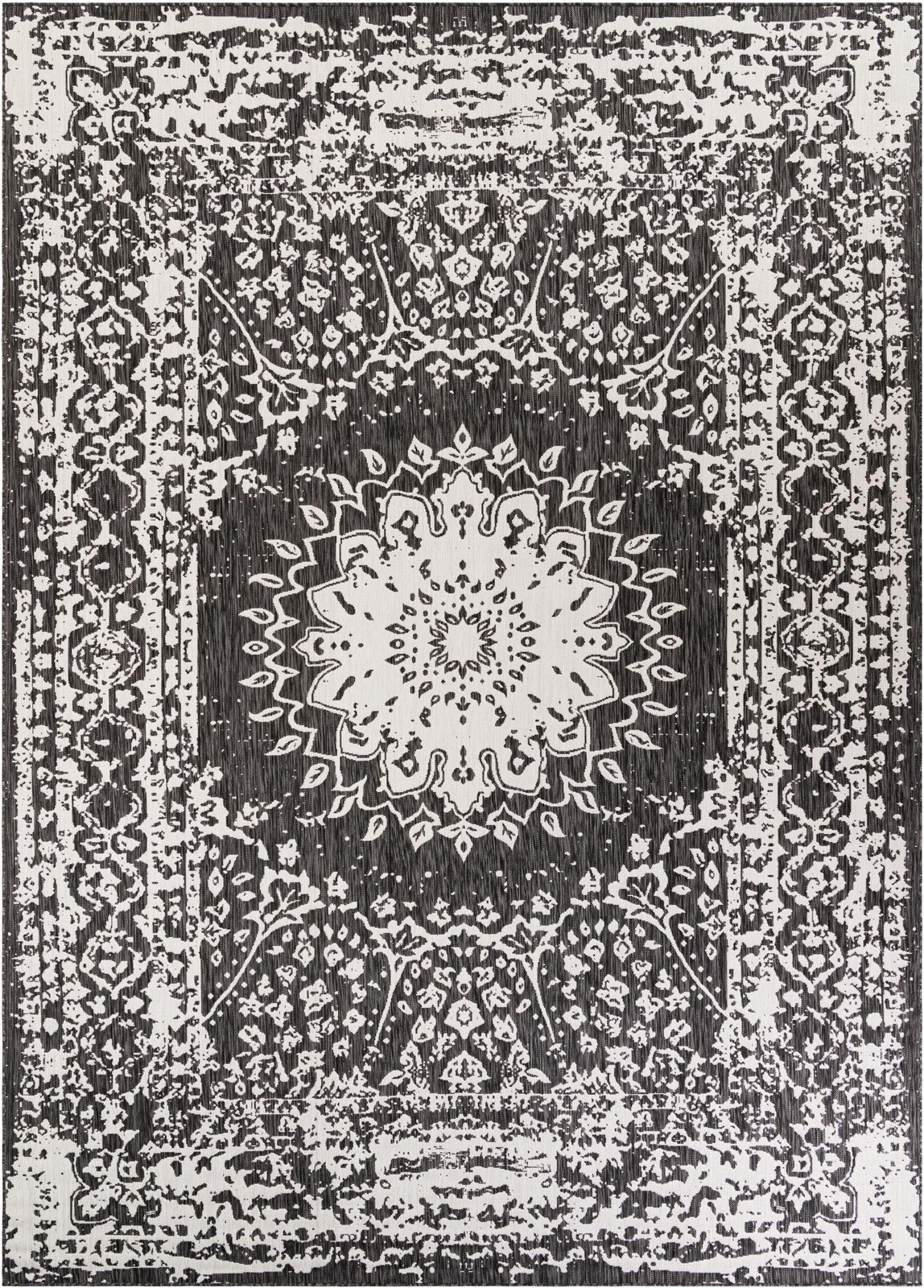 10' x 14' Royce · Medallion Outdoor Rug, black and white