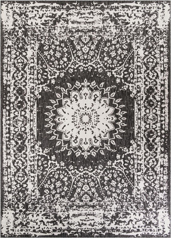 10' x 14' Royce · Medallion Outdoor Rug, black and white