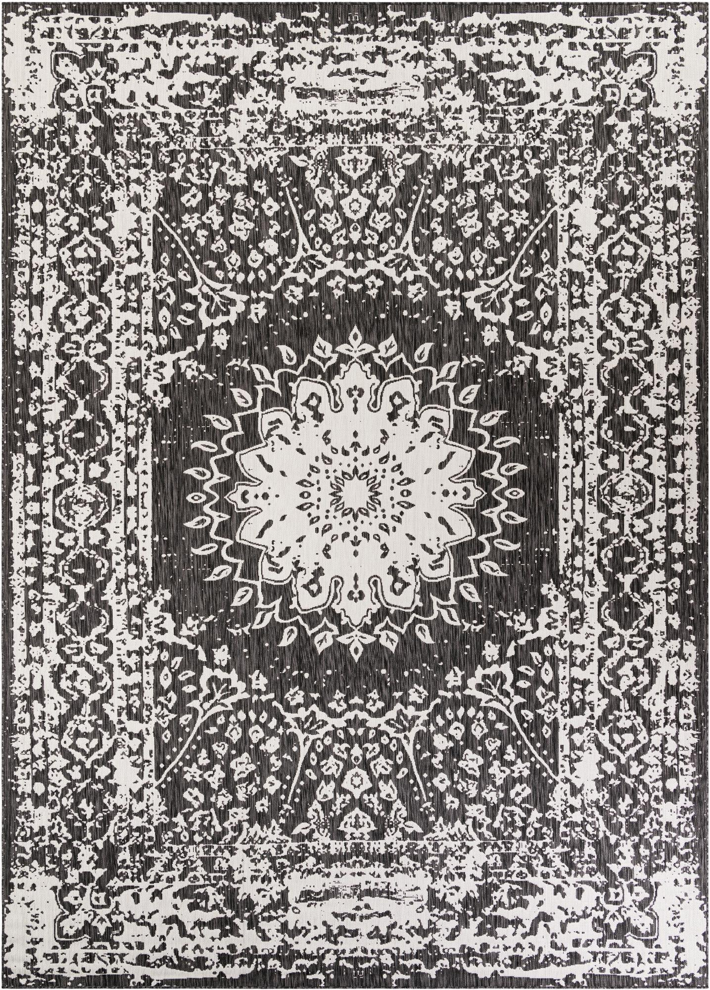 10' x 14' Royce · Medallion Outdoor Rug, black and white