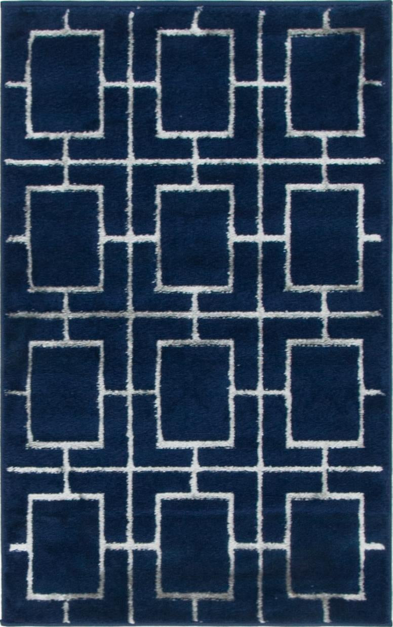 2' x 3' Cowley · Geometric lattice rug, navy and silver