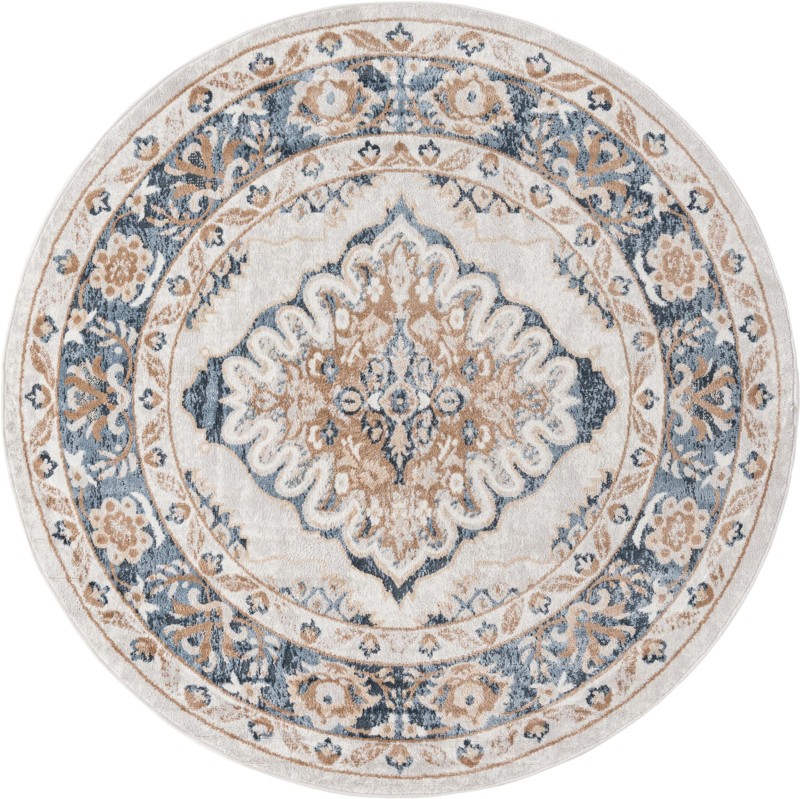 7' x 7' Curlew · Medallion rug, cream and blue