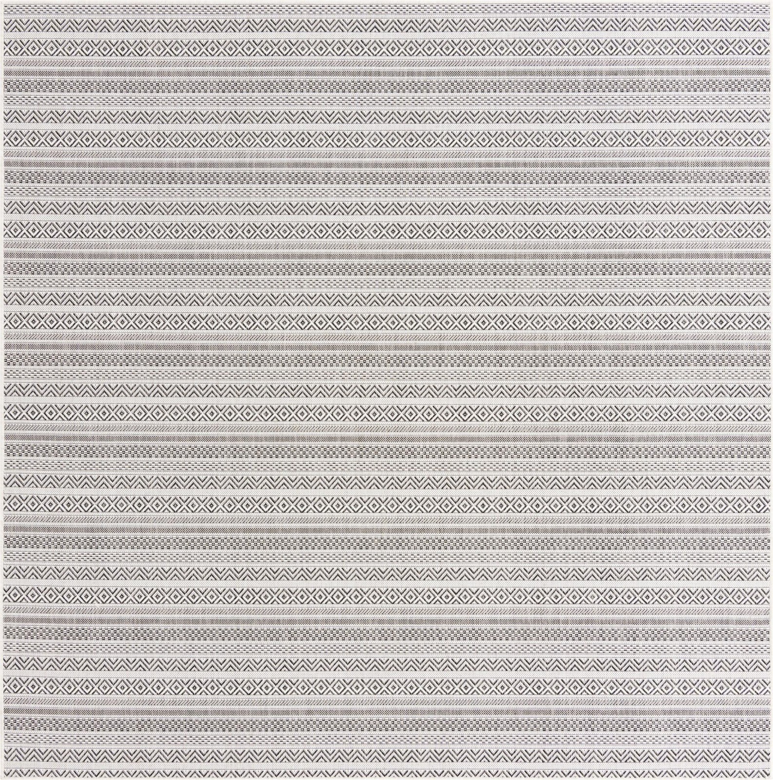 7' 10 x 7' 10 Merlin · Striped geometric Outdoor Rug, beige and black