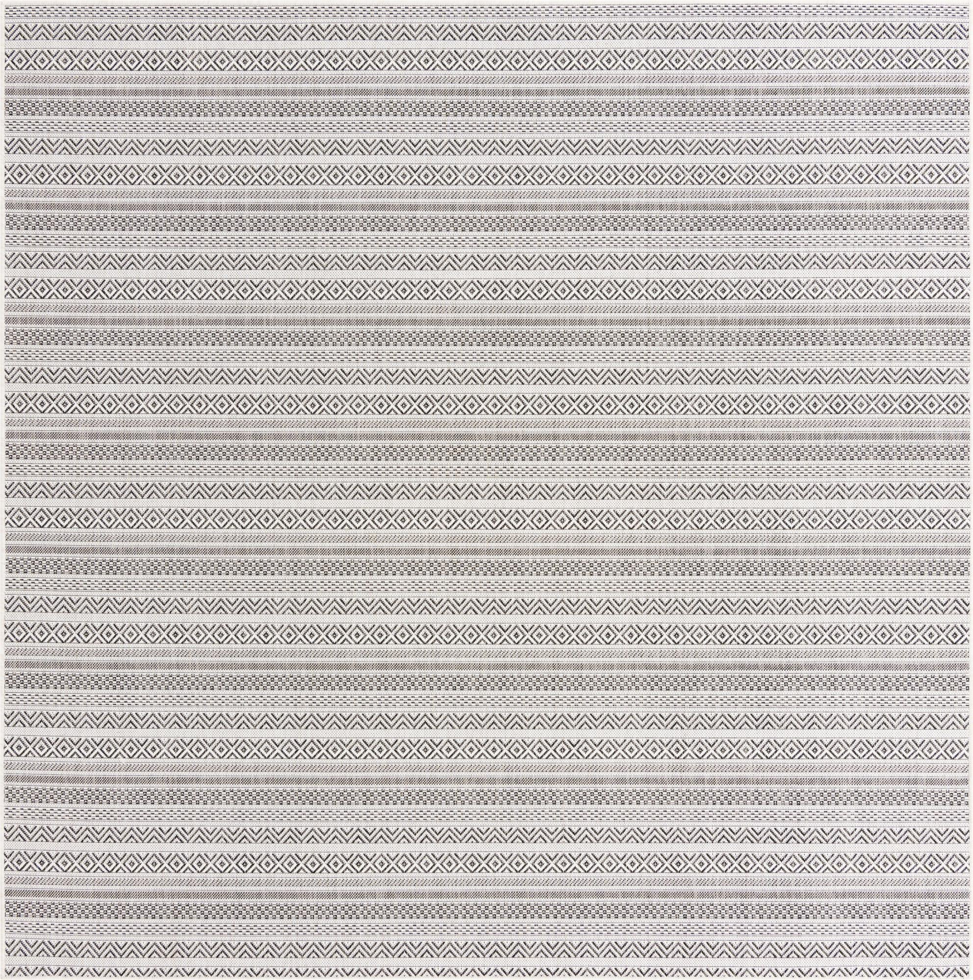 7' 10 x 7' 10 Merlin · Striped geometric Outdoor Rug, beige and black