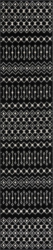 2' 7 x 12' Boswell · Geometric trellis rug, black and white
