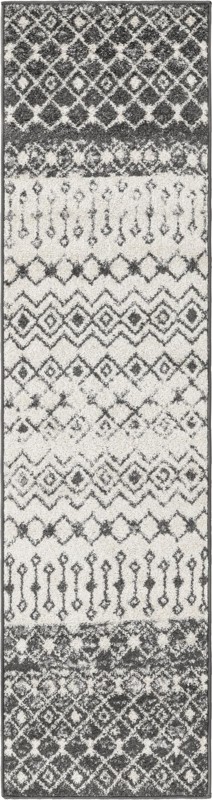 2' x 8' Vernon · Geometric tribal rug, gray and ivory