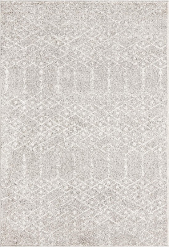 4' x 6' Newcomb · Geometric lattice rug, light gray and ivory