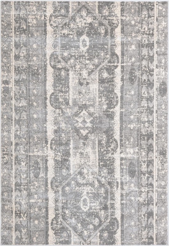 6' x 9' Grouse · Geometric tribal rug, gray and ivory