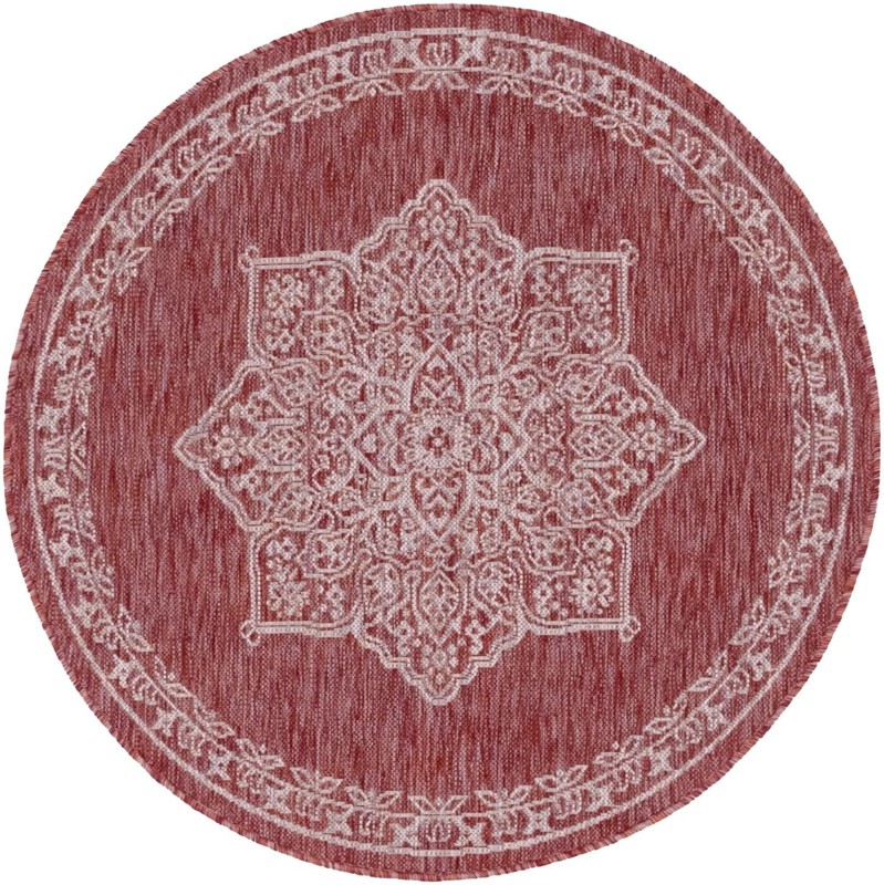 4' x 4' Rhys · Medallion Outdoor Rug, rustred