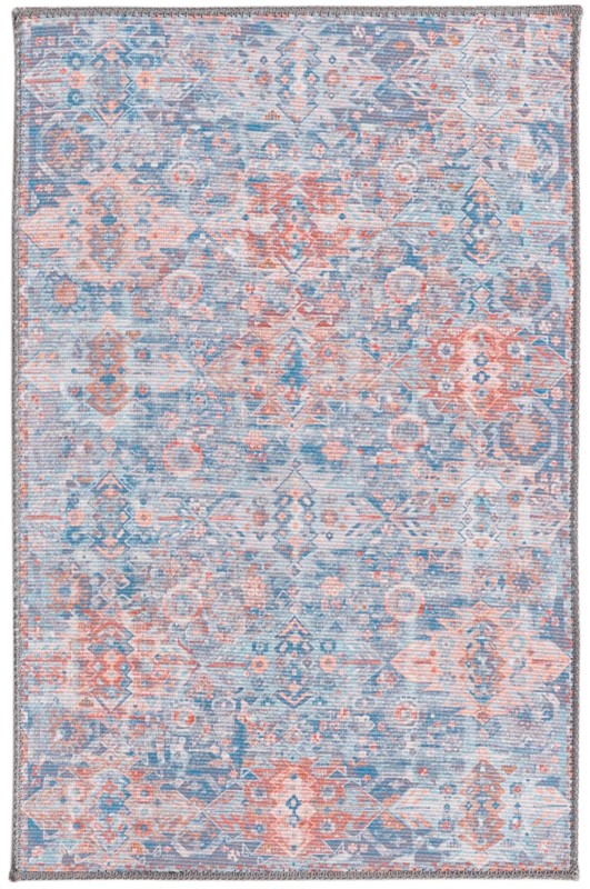 Waters · Geometric medallion Washable Rug, blue and rust