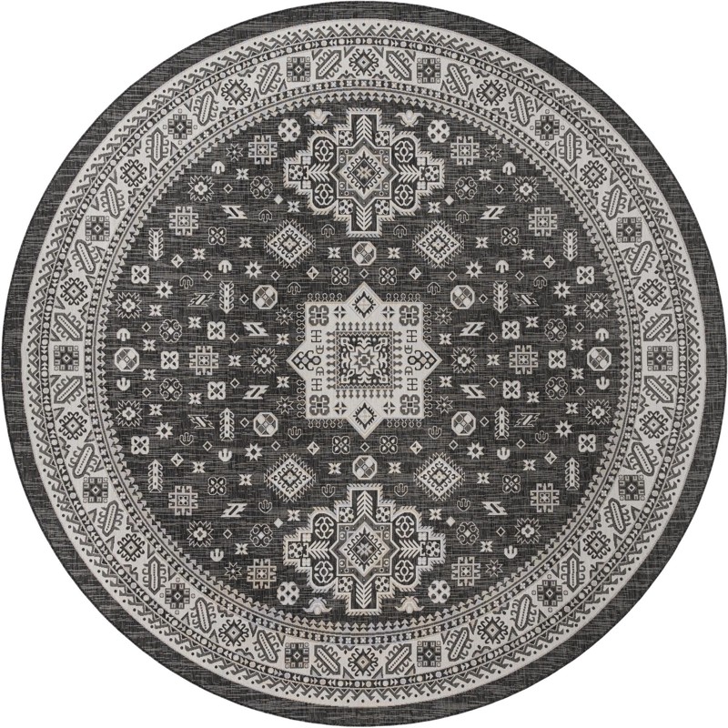 13' x 13' Bellamy · Tribal medallion Outdoor Rug, charcoal and ivory
