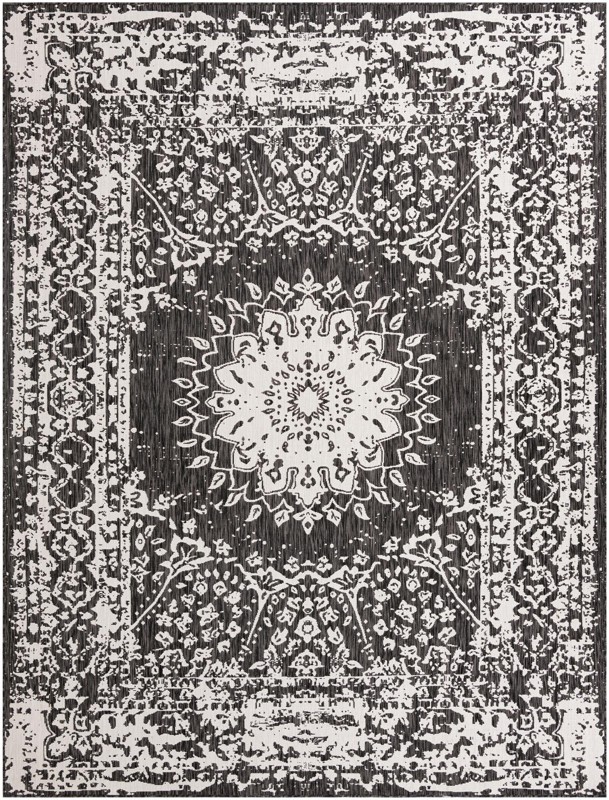 9' x 12' Royce · Border Outdoor Rug, black and white