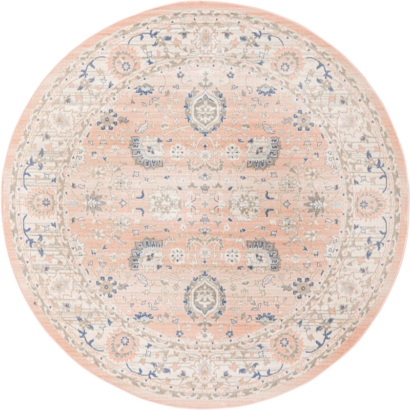 7' x 7' McKay · Medallion rug, pink and blue
