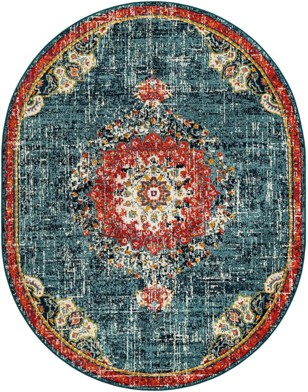 Amberley · Medallion rug, navy and red