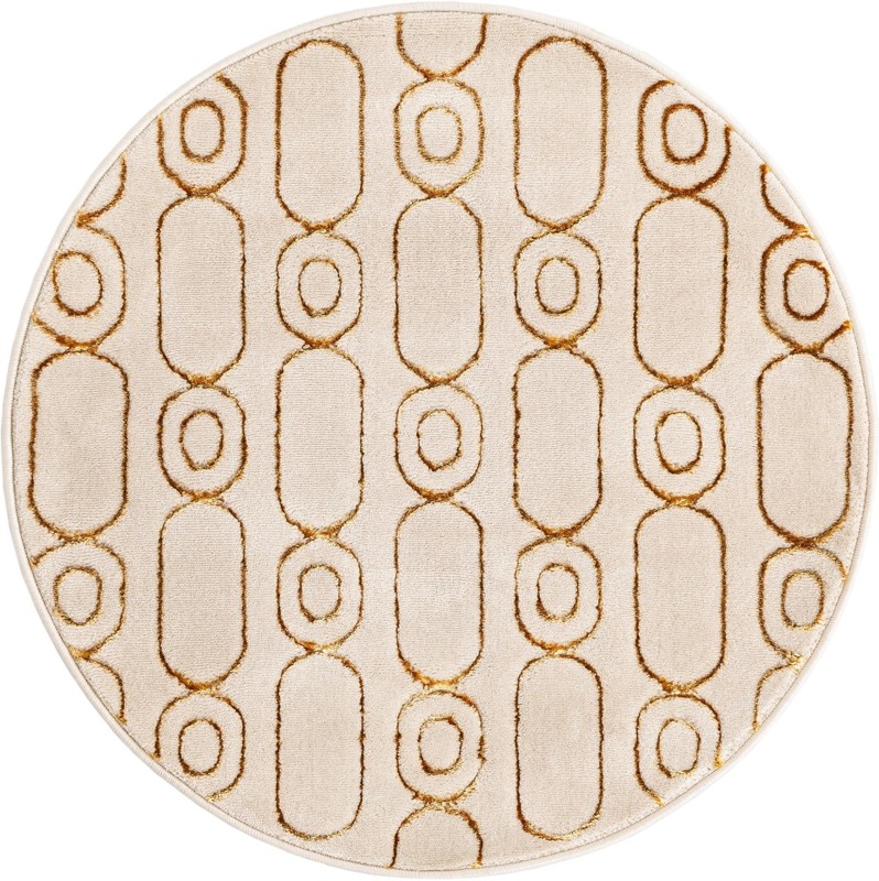 3' x 3' Renwick · Geometric rug, white and gold