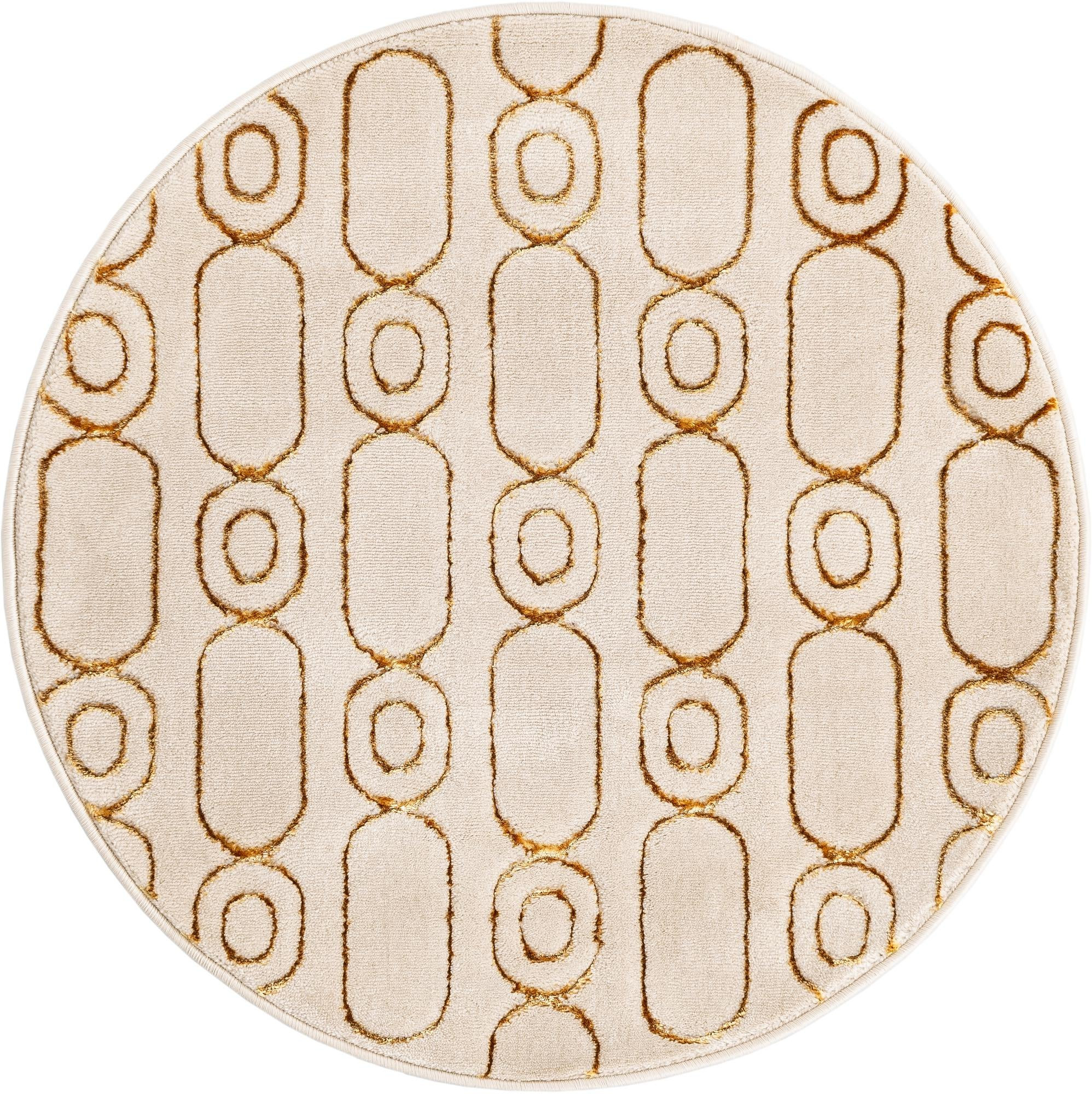3' x 3' Renwick · Geometric rug, white and gold
