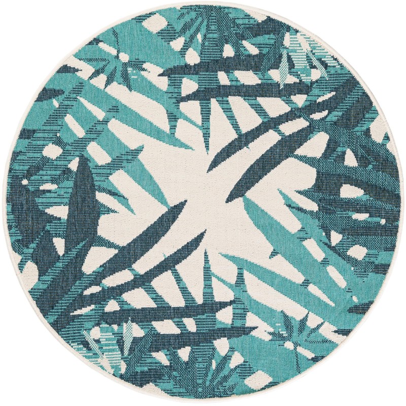 4' x 4' Heron · Floral / botanical Outdoor Rug, teal blue