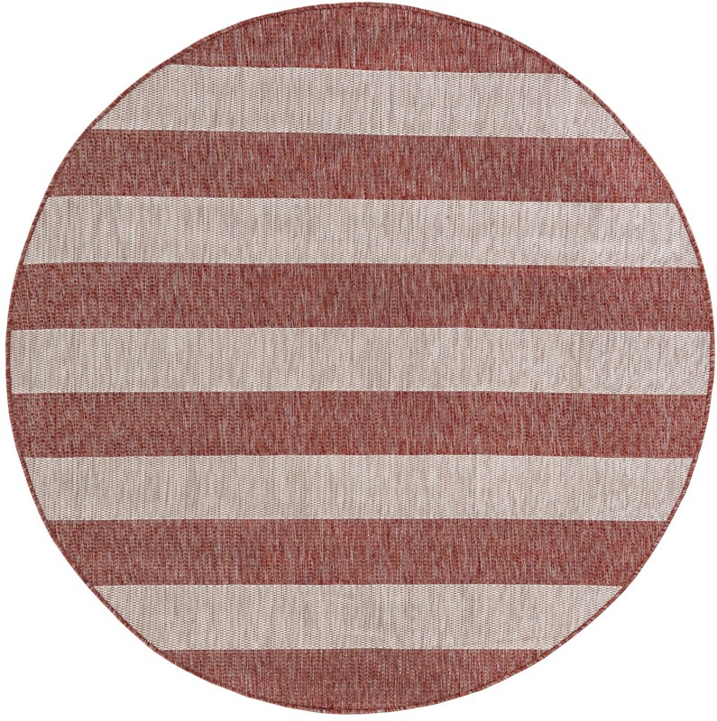 6' x 6' Dahlia · Striped Outdoor Rug, rustred