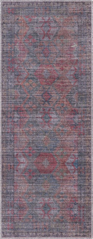 2' x 5' Fleming · Geometric diamond Washable Rug, rust and blue