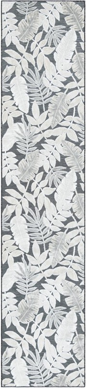 2' 7 x 12' Quimby · Botanical Outdoor Rug, black and ivory