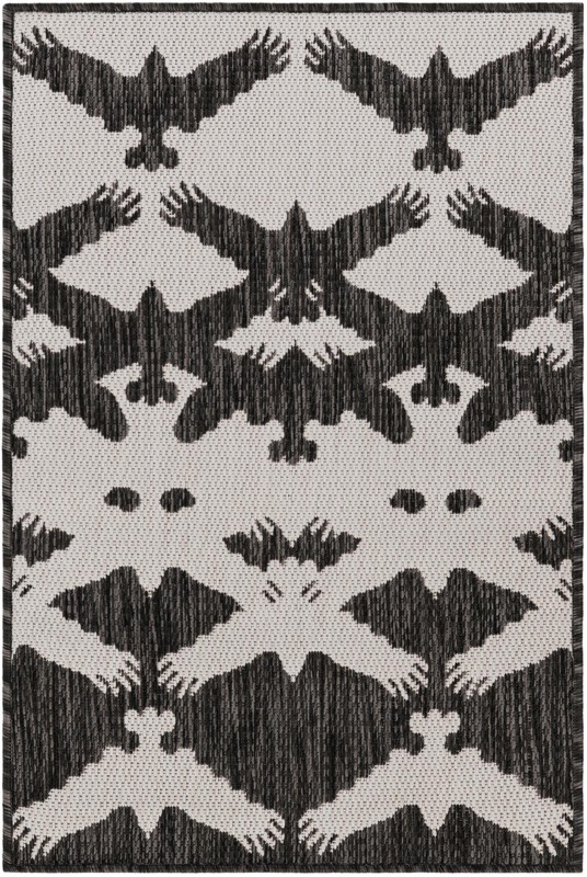 2' x 3' Wayland · Bird tessellation Outdoor Rug, black and white