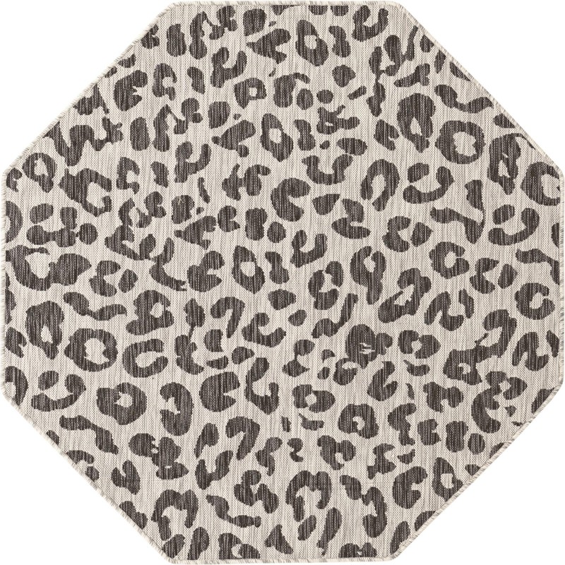 Cardamom · Leopard print Outdoor Rug, gray and cream