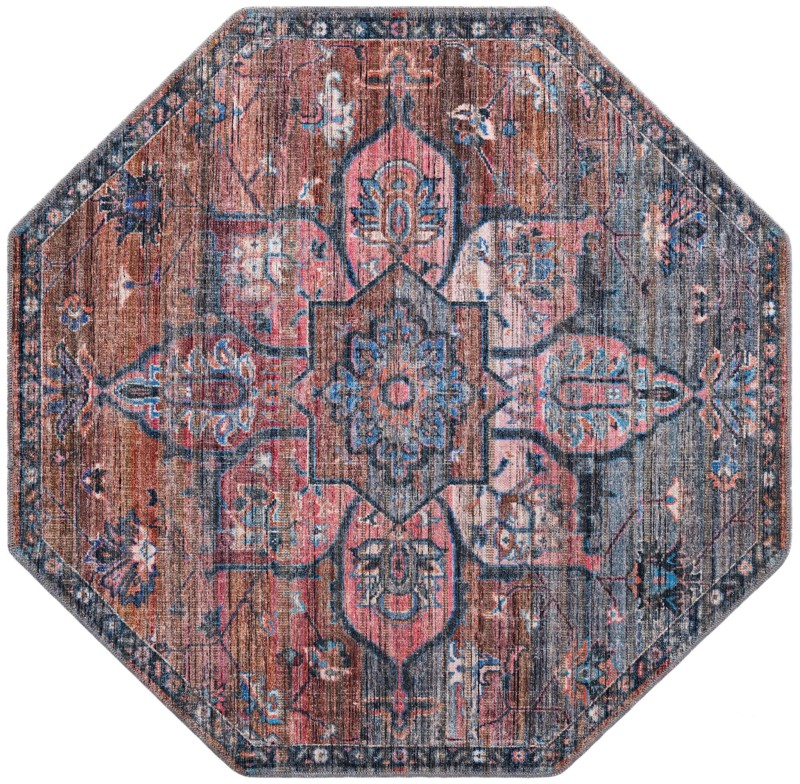 Sibley · Medallion Washable Rug, rust and denim blue