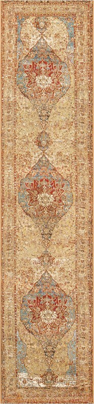 2' 7 x 12' Lomax · Medallion Outdoor Rug, tan and light blue