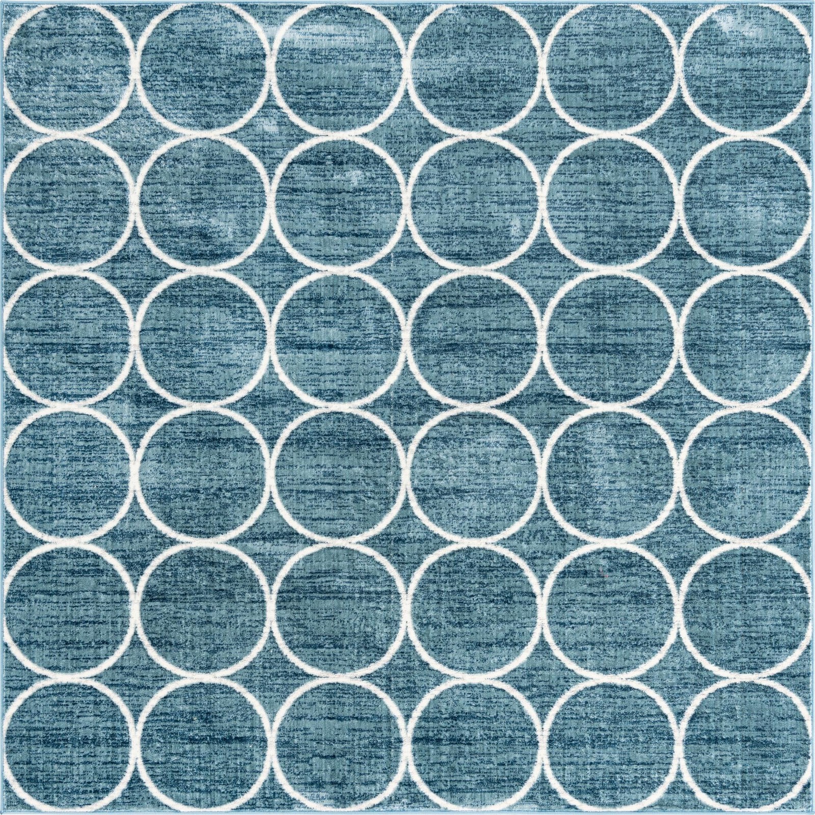 7' x 7' Corvallis · Geometric lattice rug, blue and ivory