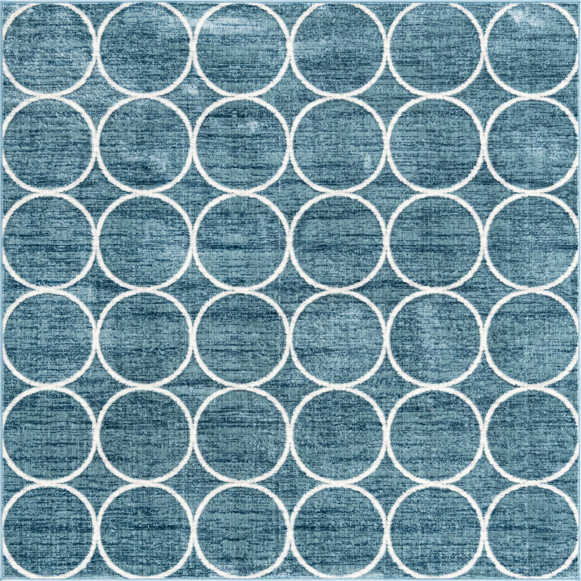 7' x 7' Corvallis · Geometric lattice rug, blue and ivory