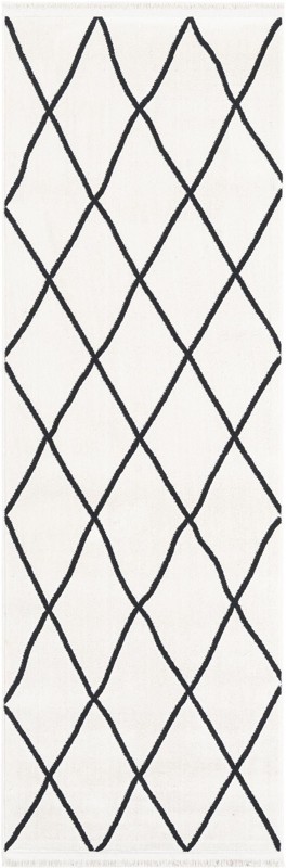 2' x 6' 1 Ledge · Diamond lattice rug, black and white