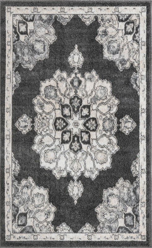 3' 3 x 5' 3 Nettle · Medallion rug, charcoal and ivory