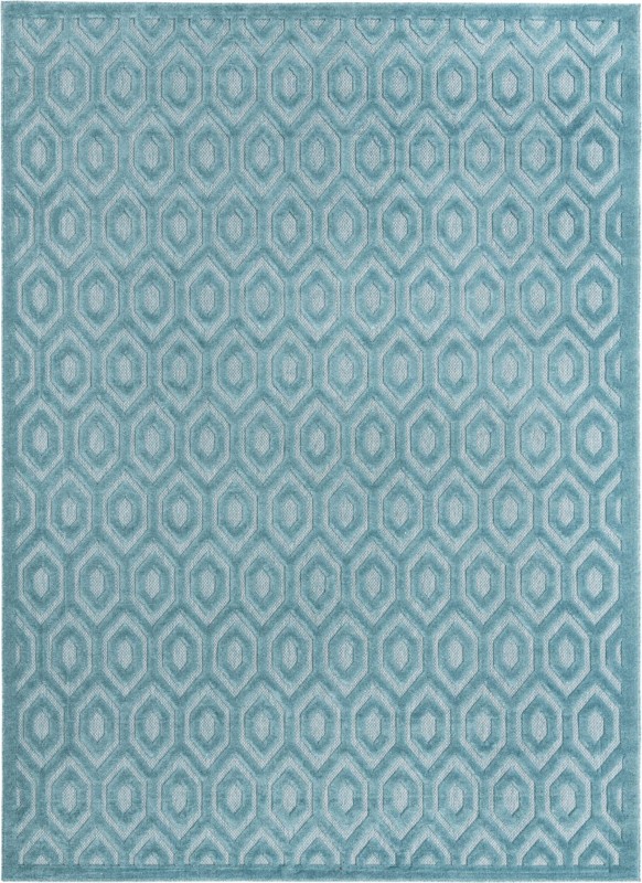 9' x 12' Roanoke · Geometric diamond Outdoor Rug, aqua and ivory