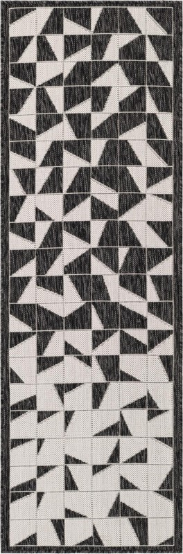 2' x 6' Hildreth · Geometric Outdoor Rug, black and white