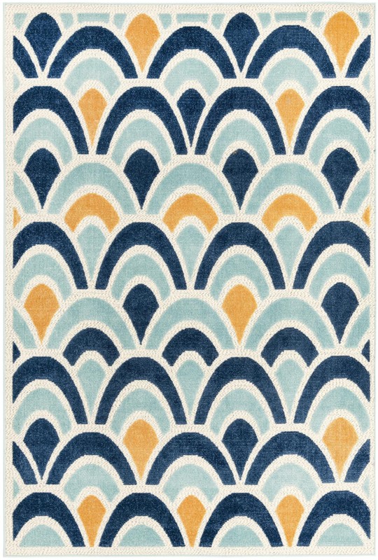 6' x 9' Skelton · Scallop geometric Outdoor Rug, blue and orange