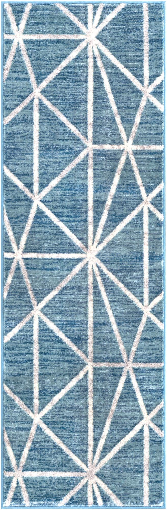 2' x 6' Gilman · Geometric rug, blue and ivory