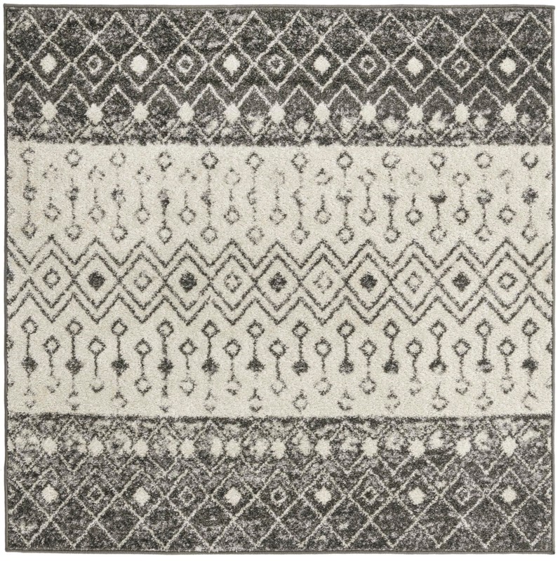 5' 3 x 5' 3 Vernon · Geometric tribal rug, gray and ivory