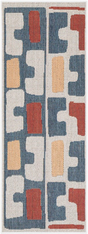 Wainwright · Geometric Outdoor Rug, ivory and blue