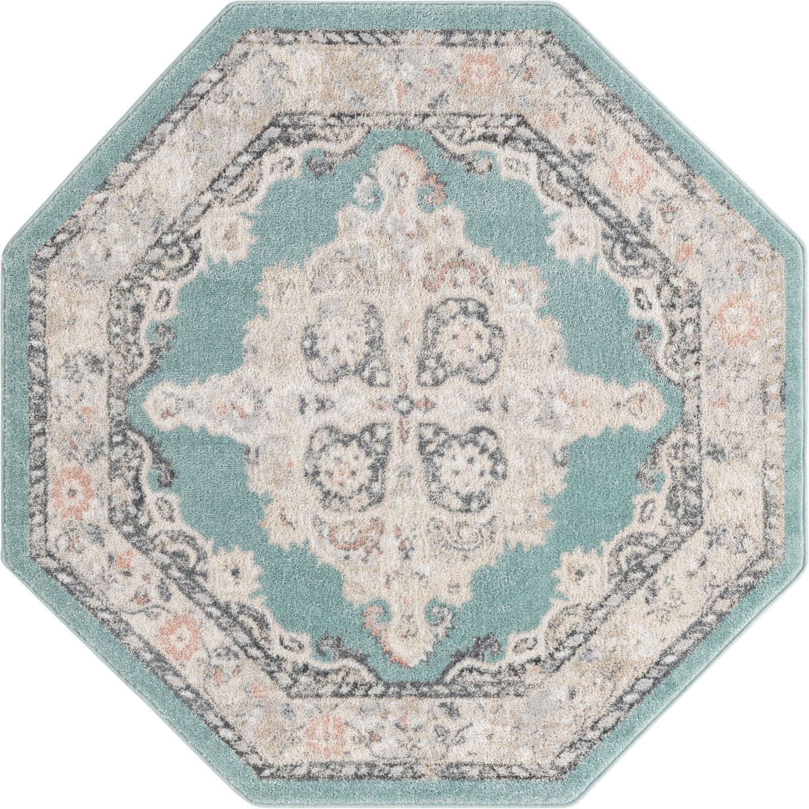 5' x 5' Selby · Border rug, aqua
