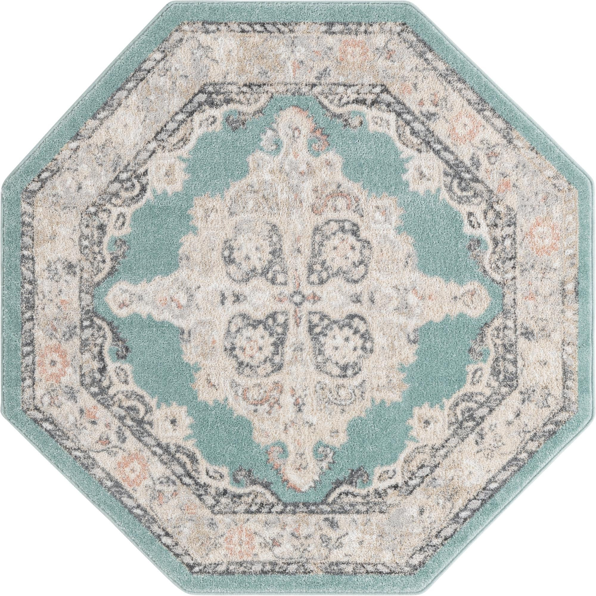 5' x 5' Selby · Border rug, aqua