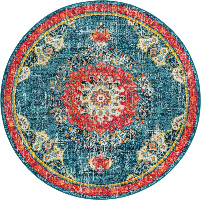 7' 10 x 7' 10 Amberley · Medallion rug, navy and red