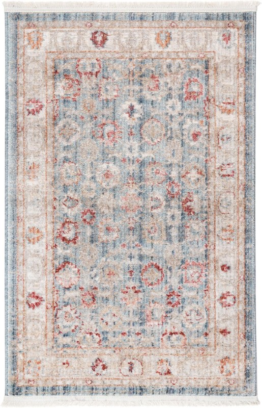 2' 2 x 3' Pettit · Distressed floral rug, blue and beige