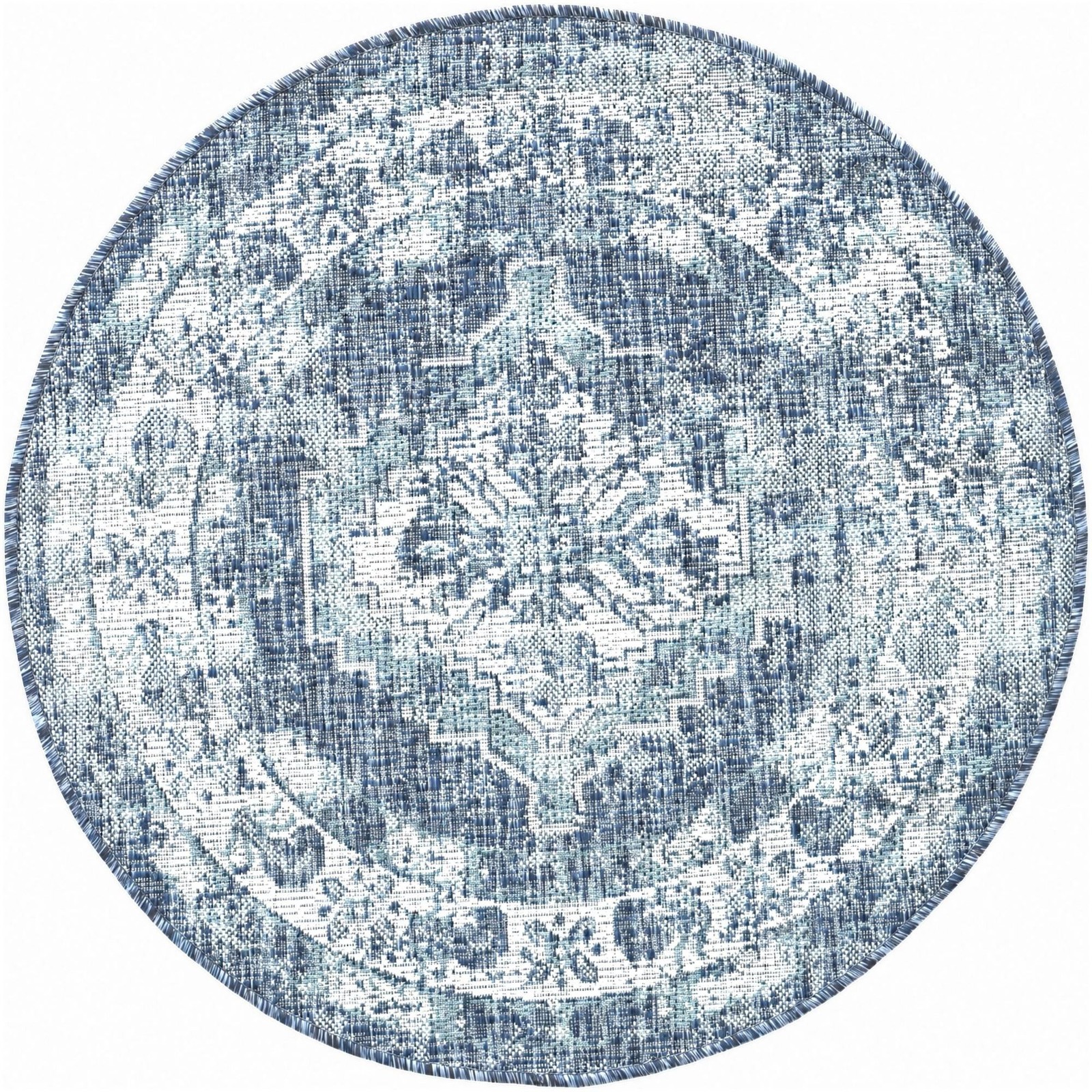 3' x 3' Wylie · Distressed medallion Outdoor Rug, shades of blue